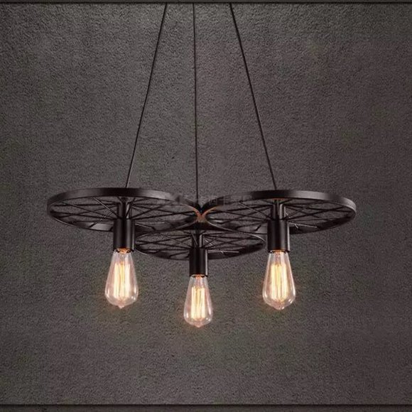 Rustic 3 Bulb Wagon Wheel Chandelier Distressed Bronze Finish Home Business - Picture 12 of 13